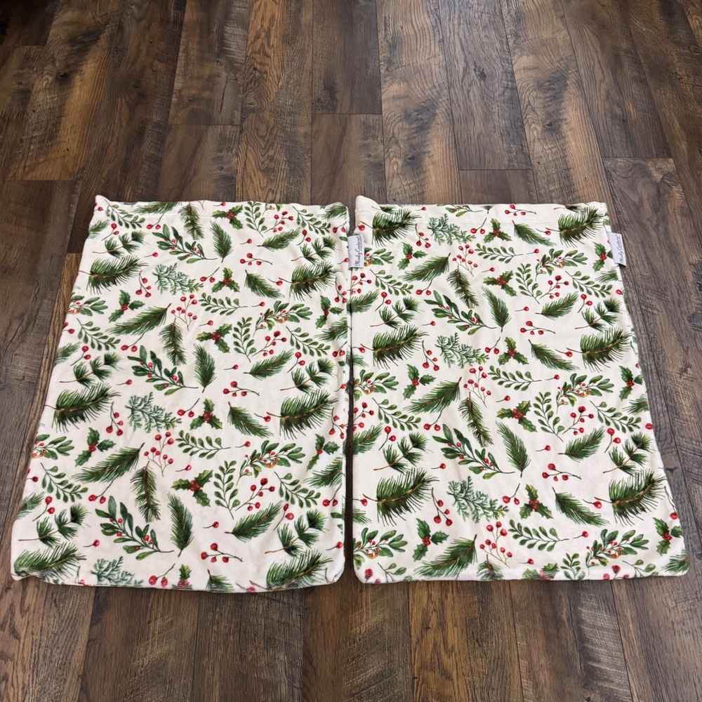 Minky Couture Holiday Botanical Christmas Pine Berry Plush Pillowcase Set of 2